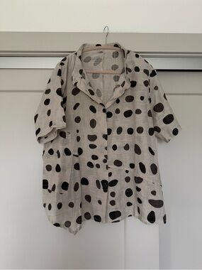 Mona Lisa Light Beige Polka Dot Button-Up Asymmetrical Cotton Shirt